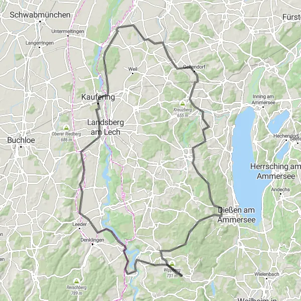 Karten-Miniaturansicht der Radinspiration "Rundfahrt um Scheuring und Umgebung" in Oberbayern, Germany. Erstellt vom Tarmacs.app-Routenplaner für Radtouren