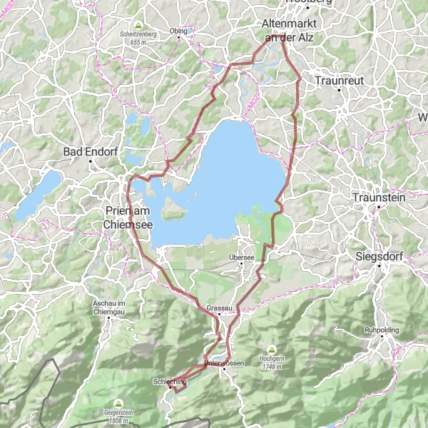 Map miniature of "Chiemsee Explorer" cycling inspiration in Oberbayern, Germany. Generated by Tarmacs.app cycling route planner