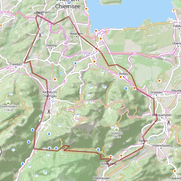 Map miniature of "Bavarian Delight" cycling inspiration in Oberbayern, Germany. Generated by Tarmacs.app cycling route planner