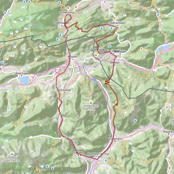 Map miniature of "Alpine Thrill" cycling inspiration in Oberbayern, Germany. Generated by Tarmacs.app cycling route planner