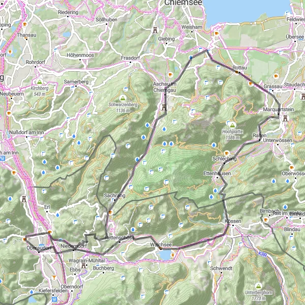Map miniature of "Alpine Delights" cycling inspiration in Oberbayern, Germany. Generated by Tarmacs.app cycling route planner
