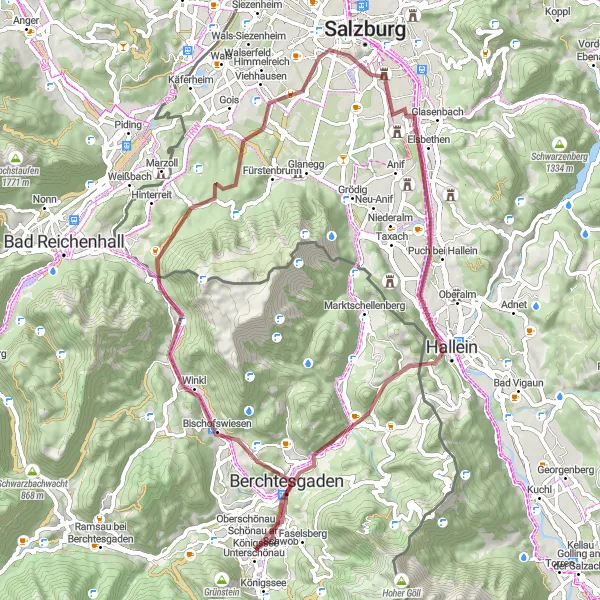 Map miniature of "Nature and Culture Gravel Adventure" cycling inspiration in Oberbayern, Germany. Generated by Tarmacs.app cycling route planner