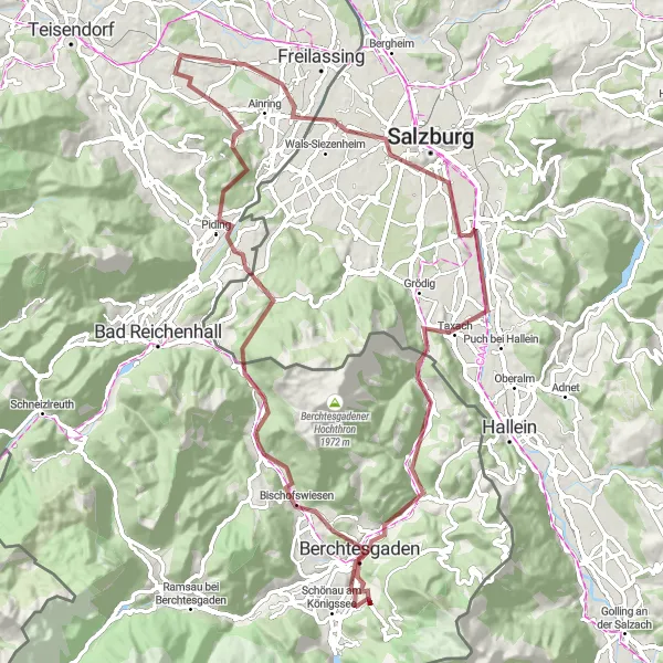 Map miniature of "Bavarian Gravel Loop" cycling inspiration in Oberbayern, Germany. Generated by Tarmacs.app cycling route planner