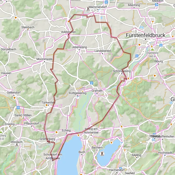 Karten-Miniaturansicht der Radinspiration "Abenteuerliche Tour um Mammendorf" in Oberbayern, Germany. Erstellt vom Tarmacs.app-Routenplaner für Radtouren
