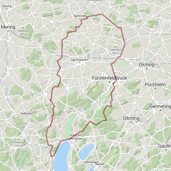 Karten-Miniaturansicht der Radinspiration "Entdecke die Natur rund um den Ammersee" in Oberbayern, Germany. Erstellt vom Tarmacs.app-Routenplaner für Radtouren
