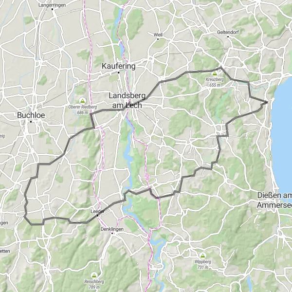 Karten-Miniaturansicht der Radinspiration "Ammersee Panorama Tour" in Oberbayern, Germany. Erstellt vom Tarmacs.app-Routenplaner für Radtouren