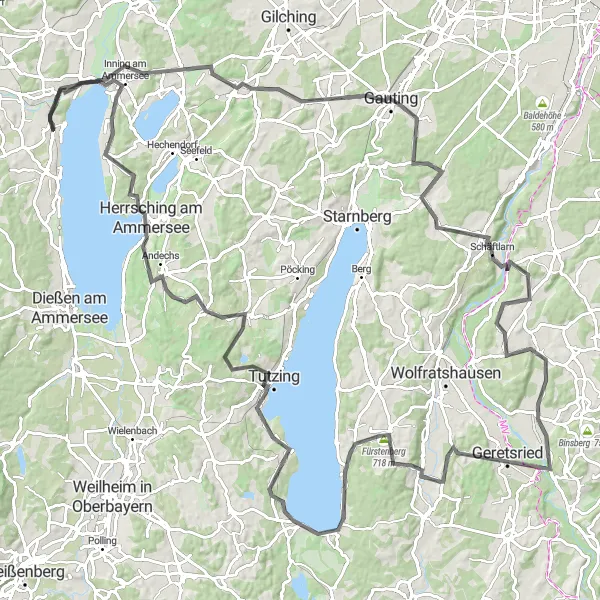 Karten-Miniaturansicht der Radinspiration "Von Weßling nach Eching - Eine Fahrt durch das bayerische Oberland" in Oberbayern, Germany. Erstellt vom Tarmacs.app-Routenplaner für Radtouren