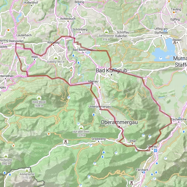 Map miniature of "Steingaden Explorer Gravel Trek" cycling inspiration in Oberbayern, Germany. Generated by Tarmacs.app cycling route planner