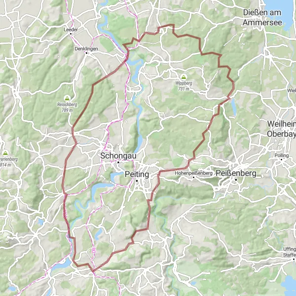 Karten-Miniaturansicht der Radinspiration "Rund um Steingaden" in Oberbayern, Germany. Erstellt vom Tarmacs.app-Routenplaner für Radtouren