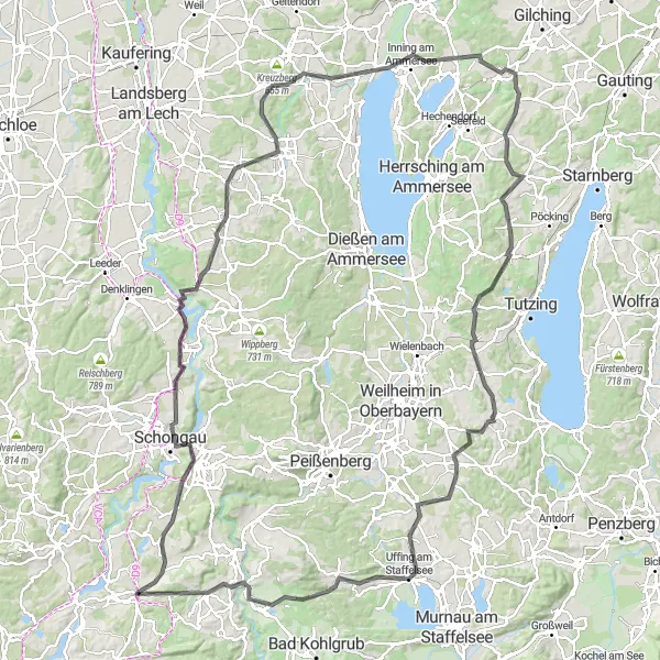 Map miniature of "Scenic Tour of Steingaden and Beyond" cycling inspiration in Oberbayern, Germany. Generated by Tarmacs.app cycling route planner