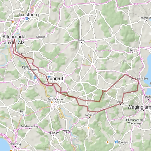 Karten-Miniaturansicht der Radinspiration "Alz Valley Gravel Ride" in Oberbayern, Germany. Erstellt vom Tarmacs.app-Routenplaner für Radtouren