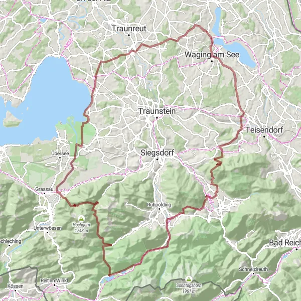 Karten-Miniaturansicht der Radinspiration "Berghöhe und Seen-Tour" in Oberbayern, Germany. Erstellt vom Tarmacs.app-Routenplaner für Radtouren