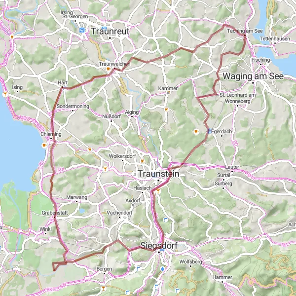 Karten-Miniaturansicht der Radinspiration "Tachinger Seenrunde" in Oberbayern, Germany. Erstellt vom Tarmacs.app-Routenplaner für Radtouren