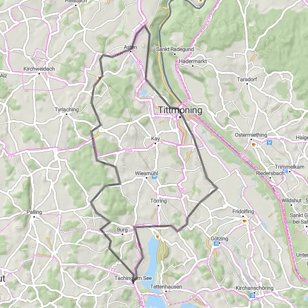 Karten-Miniaturansicht der Radinspiration "Salzach Tour" in Oberbayern, Germany. Erstellt vom Tarmacs.app-Routenplaner für Radtouren