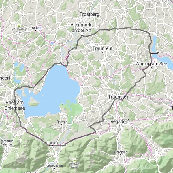 Karten-Miniaturansicht der Radinspiration "Chiemsee Tour" in Oberbayern, Germany. Erstellt vom Tarmacs.app-Routenplaner für Radtouren