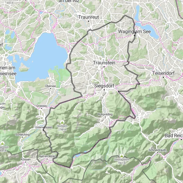 Karten-Miniaturansicht der Radinspiration "Surberg Stuhlkopf Schloßberg Rundtour" in Oberbayern, Germany. Erstellt vom Tarmacs.app-Routenplaner für Radtouren
