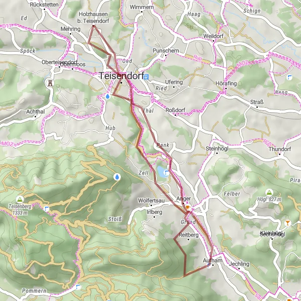 Map miniature of "Teisendorf Gravel Loop" cycling inspiration in Oberbayern, Germany. Generated by Tarmacs.app cycling route planner