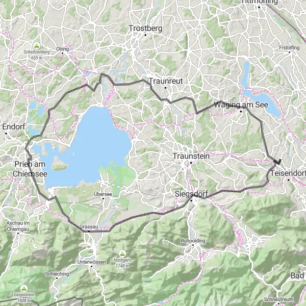 Karten-Miniaturansicht der Radinspiration "Chiemsee-Tour durch Ludwigshöhe und Waging am See" in Oberbayern, Germany. Erstellt vom Tarmacs.app-Routenplaner für Radtouren