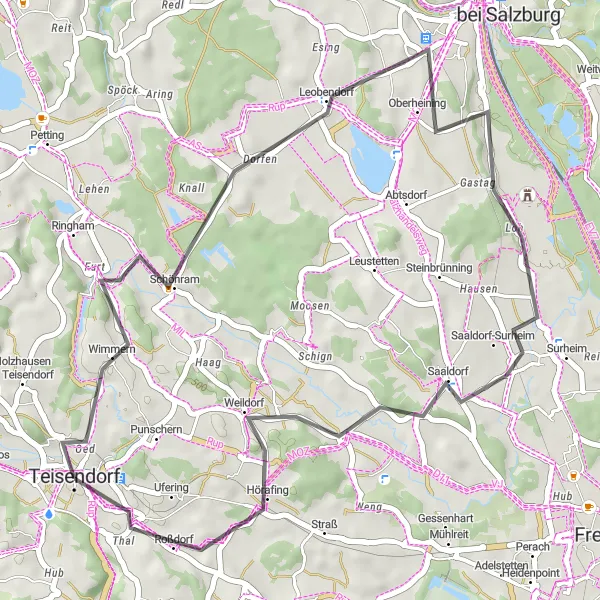 Map miniature of "Tour de Teisendorf" cycling inspiration in Oberbayern, Germany. Generated by Tarmacs.app cycling route planner
