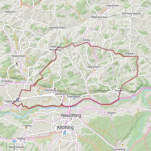 Map miniature of "Riverside Retreat" cycling inspiration in Oberbayern, Germany. Generated by Tarmacs.app cycling route planner
