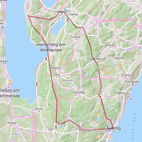 Map miniature of "Tutzing to Schloß Tutzing Evangelische Akademie" cycling inspiration in Oberbayern, Germany. Generated by Tarmacs.app cycling route planner