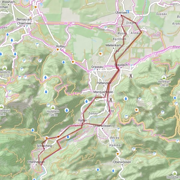Map miniature of "Marquartstein & Unterwössen Gravel Route" cycling inspiration in Oberbayern, Germany. Generated by Tarmacs.app cycling route planner