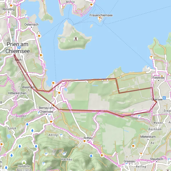 Map miniature of "Chiemsee Scenic Loop" cycling inspiration in Oberbayern, Germany. Generated by Tarmacs.app cycling route planner