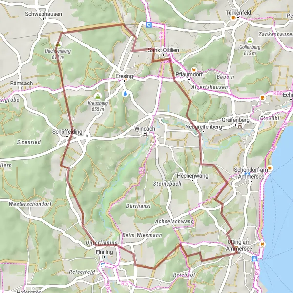 Karten-Miniaturansicht der Radinspiration "Finning Loop Gravel Tour" in Oberbayern, Germany. Erstellt vom Tarmacs.app-Routenplaner für Radtouren