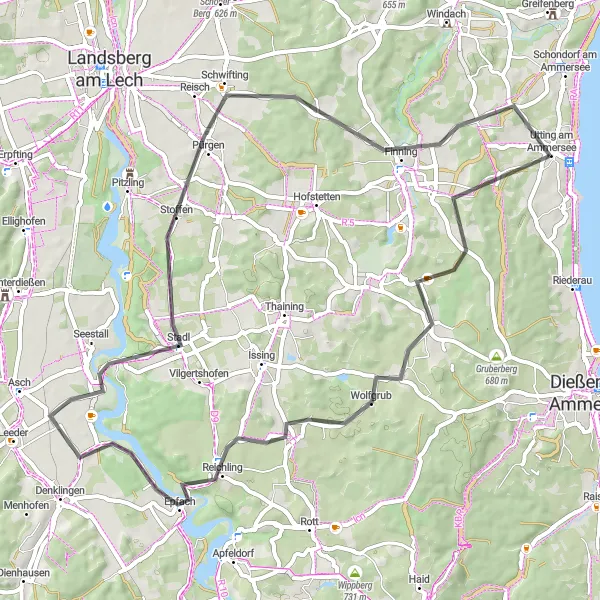 Karten-Miniaturansicht der Radinspiration "Rainberg Road Tour" in Oberbayern, Germany. Erstellt vom Tarmacs.app-Routenplaner für Radtouren