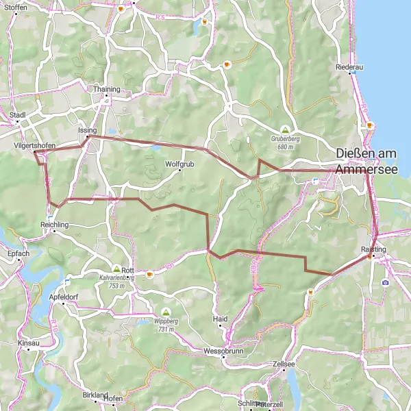 Karten-Miniaturansicht der Radinspiration "Erkundungstour durch die bayerische Landschaft" in Oberbayern, Germany. Erstellt vom Tarmacs.app-Routenplaner für Radtouren