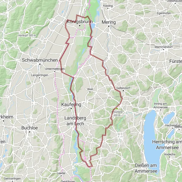 Karten-Miniaturansicht der Radinspiration "Rundfahrt von Vilgertshofen nach Landsberg am Lech" in Oberbayern, Germany. Erstellt vom Tarmacs.app-Routenplaner für Radtouren