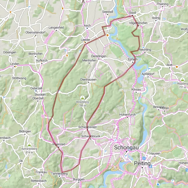 Karten-Miniaturansicht der Radinspiration "Radtour durch die Hopfengegend" in Oberbayern, Germany. Erstellt vom Tarmacs.app-Routenplaner für Radtouren