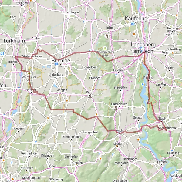 Karten-Miniaturansicht der Radinspiration "Rundtour durch Landsberg am Lech" in Oberbayern, Germany. Erstellt vom Tarmacs.app-Routenplaner für Radtouren