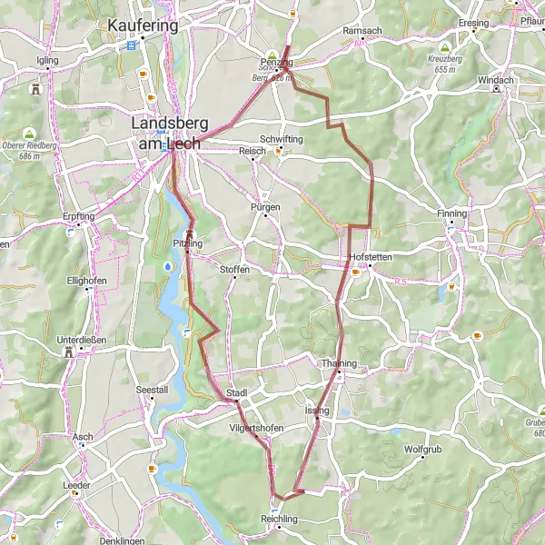 Karten-Miniaturansicht der Radinspiration "Erlebnisreiche Tour um Vilgertshofen" in Oberbayern, Germany. Erstellt vom Tarmacs.app-Routenplaner für Radtouren