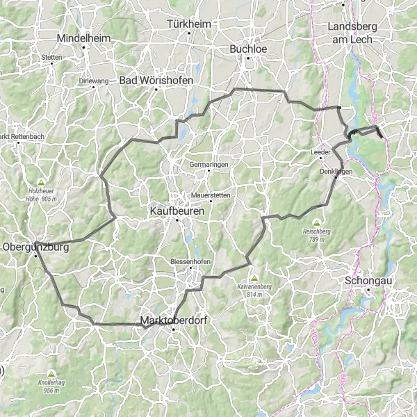Karten-Miniaturansicht der Radinspiration "Bayerische Alpen und idyllische Täler" in Oberbayern, Germany. Erstellt vom Tarmacs.app-Routenplaner für Radtouren