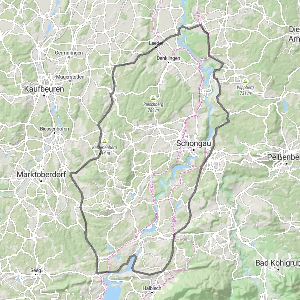Karten-Miniaturansicht der Radinspiration "Malerische Rundfahrt ins Allgäu" in Oberbayern, Germany. Erstellt vom Tarmacs.app-Routenplaner für Radtouren