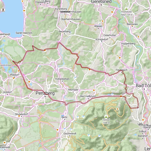 Map miniature of "Scenic Glendale Gravel Ride" cycling inspiration in Oberbayern, Germany. Generated by Tarmacs.app cycling route planner