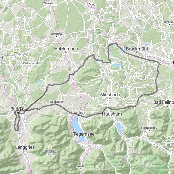 Map miniature of "Picturesque Mountain Ride" cycling inspiration in Oberbayern, Germany. Generated by Tarmacs.app cycling route planner
