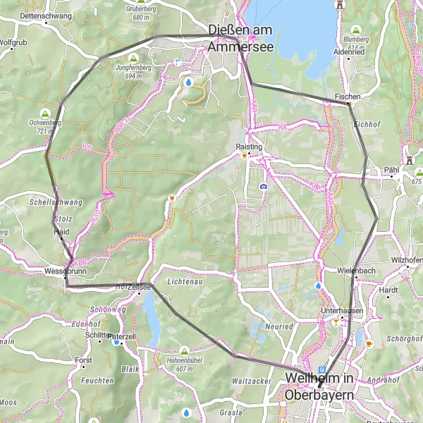 Map miniature of "Ammersee Tour" cycling inspiration in Oberbayern, Germany. Generated by Tarmacs.app cycling route planner