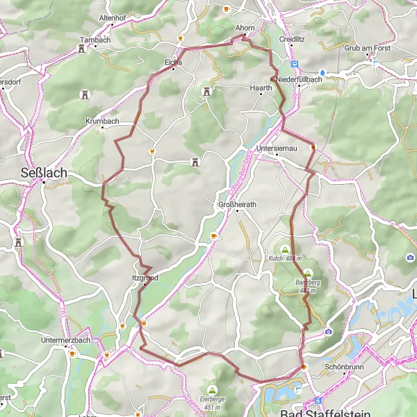 Karten-Miniaturansicht der Radinspiration "Rundtour durch Itzgrund und Witzmannsberg" in Oberfranken, Germany. Erstellt vom Tarmacs.app-Routenplaner für Radtouren