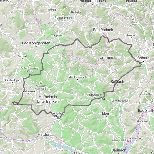 Karten-Miniaturansicht der Radinspiration "Hügeliges Oberfranken erkunden" in Oberfranken, Germany. Erstellt vom Tarmacs.app-Routenplaner für Radtouren