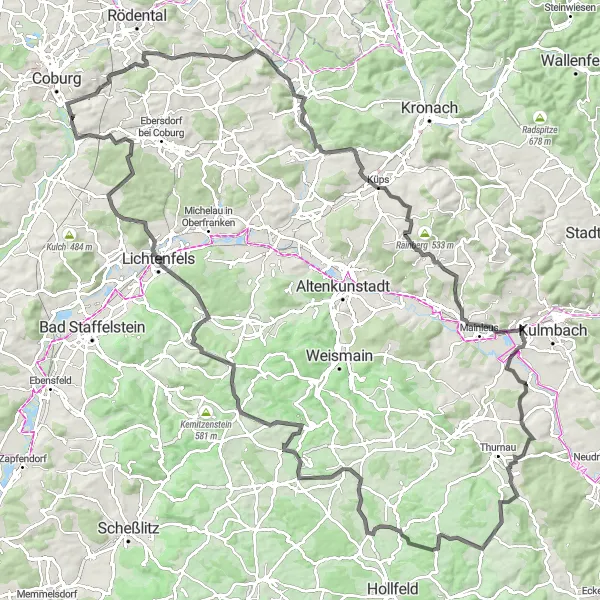 Karten-Miniaturansicht der Radinspiration "Rundweg Ketschendorf-Mitwitz" in Oberfranken, Germany. Erstellt vom Tarmacs.app-Routenplaner für Radtouren