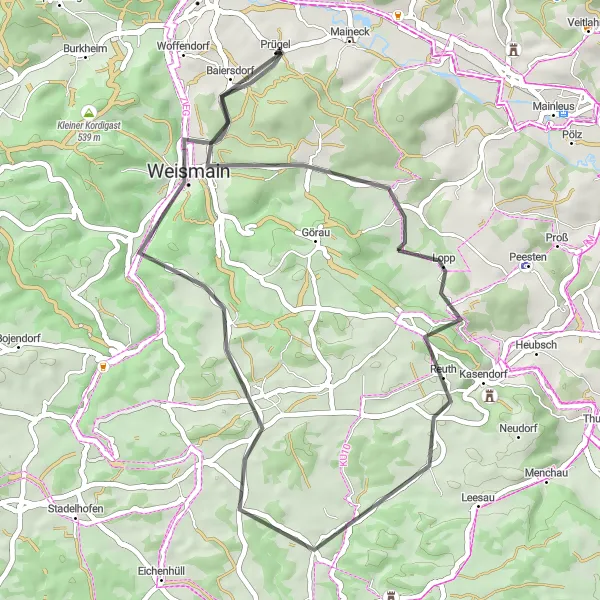Map miniature of "Bavarian Countryside Escape" cycling inspiration in Oberfranken, Germany. Generated by Tarmacs.app cycling route planner
