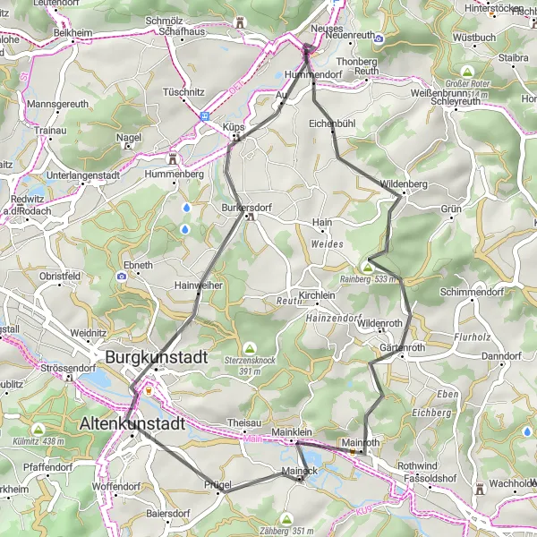 Map miniature of "The Küps Connection" cycling inspiration in Oberfranken, Germany. Generated by Tarmacs.app cycling route planner