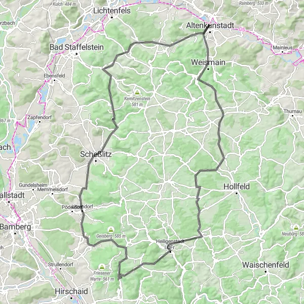 Map miniature of "Weismain Loop" cycling inspiration in Oberfranken, Germany. Generated by Tarmacs.app cycling route planner
