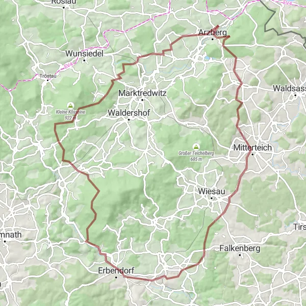 Karten-Miniaturansicht der Radinspiration "Gravelabenteuer um Arzberg" in Oberfranken, Germany. Erstellt vom Tarmacs.app-Routenplaner für Radtouren