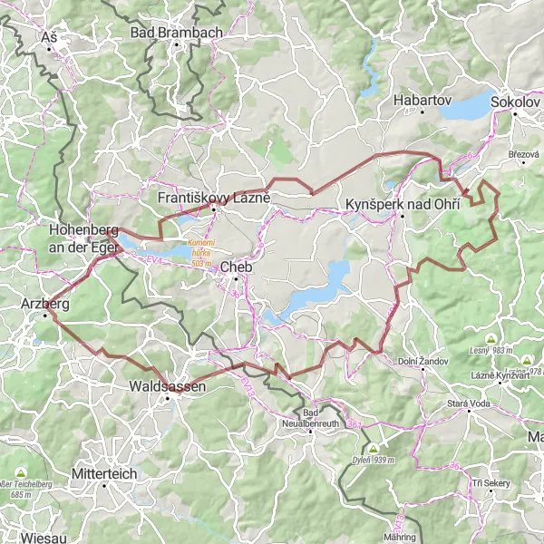 Map miniature of "Scenic Gravel Odyssey" cycling inspiration in Oberfranken, Germany. Generated by Tarmacs.app cycling route planner