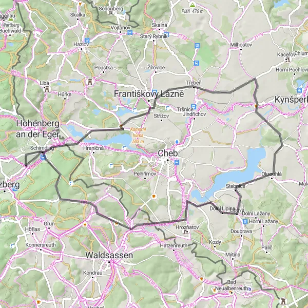 Map miniature of "The Spa Tour" cycling inspiration in Oberfranken, Germany. Generated by Tarmacs.app cycling route planner