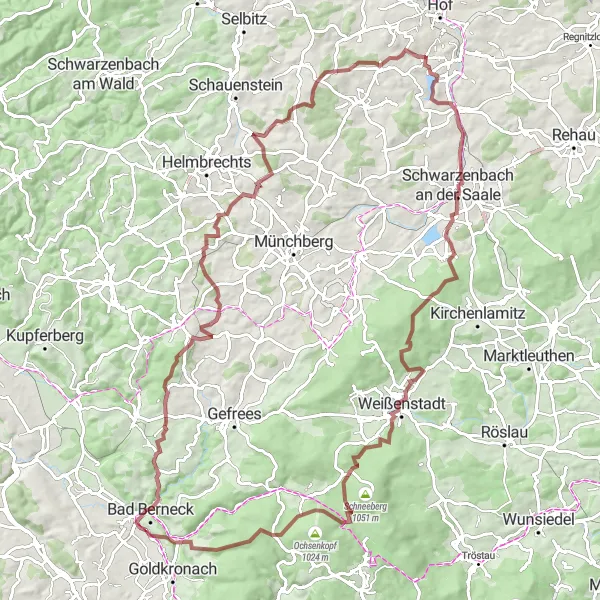 Map miniature of "Scenic Gravel Tour" cycling inspiration in Oberfranken, Germany. Generated by Tarmacs.app cycling route planner