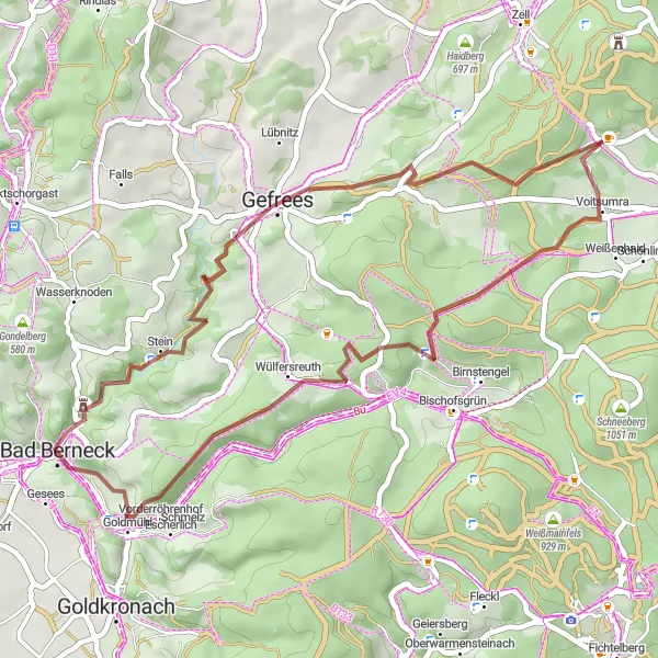 Map miniature of "Gravel Adventure" cycling inspiration in Oberfranken, Germany. Generated by Tarmacs.app cycling route planner